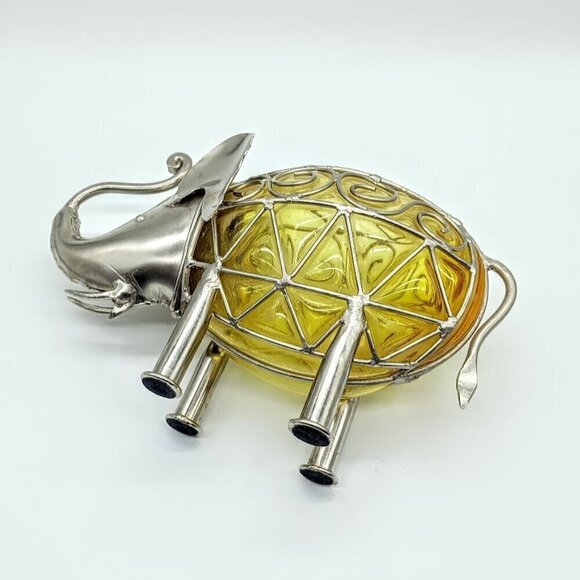 Vintage Golden Amber Glass Silver Metal Caged Elephant - Picture 7 of 10